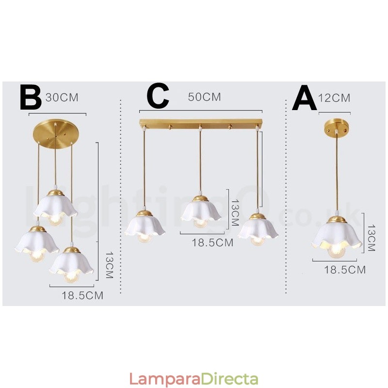 Lámpara colgante rústica de estilo nórdico de latón puro con pantalla de cerámica