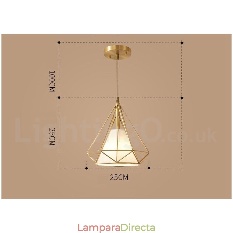 Lámpara colgante rústica de estilo nórdico de latón puro con pantalla de tela