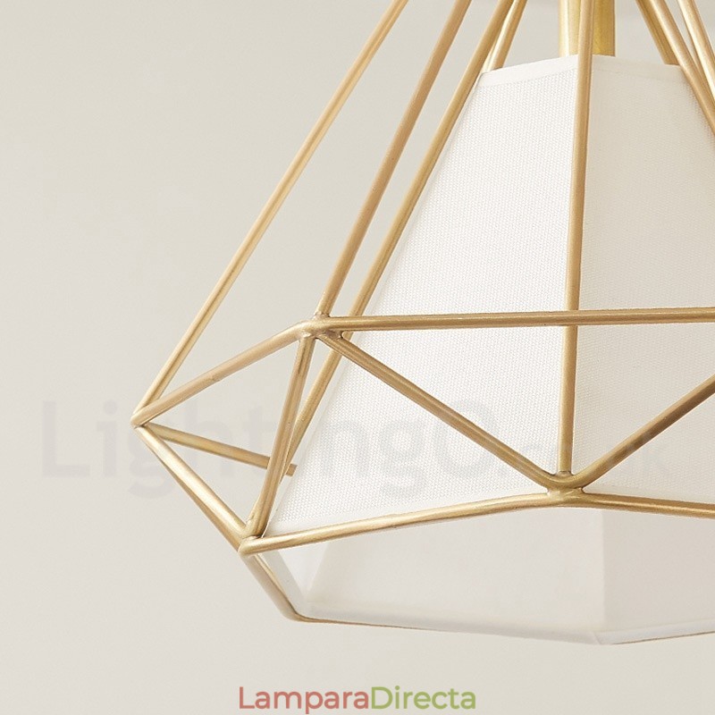 Lámpara colgante rústica de estilo nórdico de latón puro con pantalla de tela