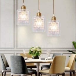 Lámpara colgante rústica de estilo nórdico de latón puro con pantalla de cristal