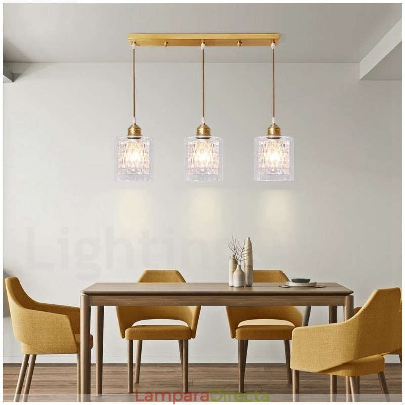 Lámpara colgante rústica de estilo nórdico de latón puro con pantalla de cristal