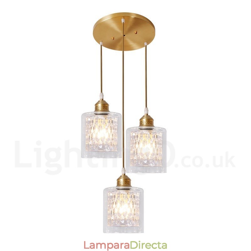 Lámpara colgante rústica de estilo nórdico de latón puro con pantalla de cristal