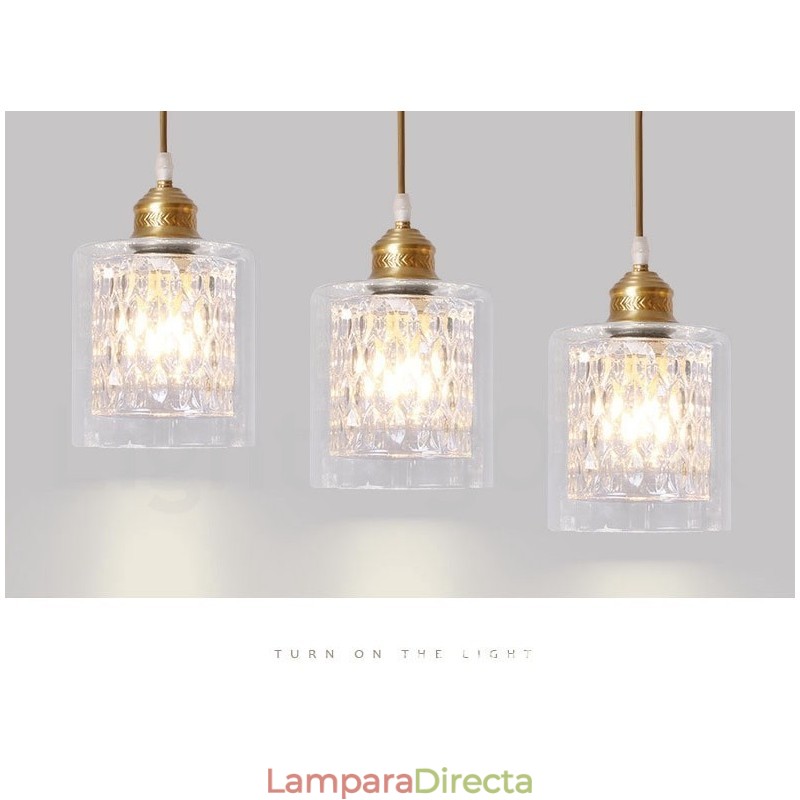 Lámpara colgante rústica de estilo nórdico de latón puro con pantalla de cristal
