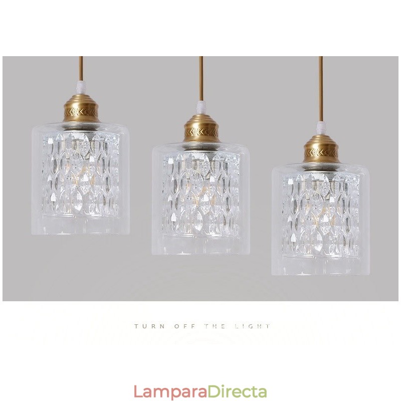 Lámpara colgante rústica de estilo nórdico de latón puro con pantalla de cristal