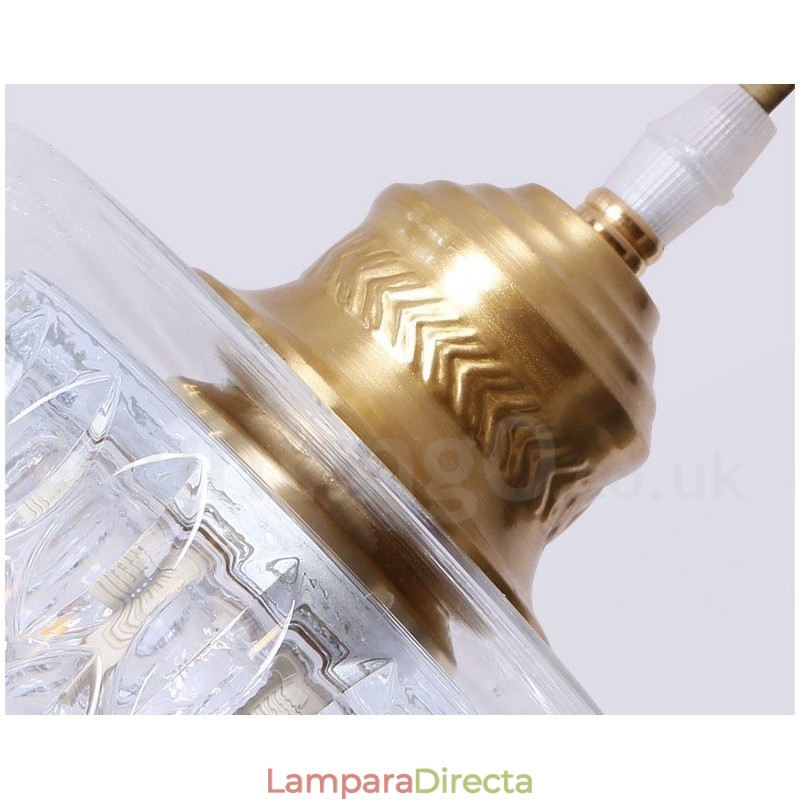 Lámpara colgante rústica de estilo nórdico de latón puro con pantalla de cristal