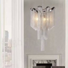Lámpara colgante de diseño con borlas de aluminio en color plata