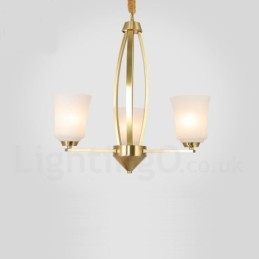 Lámpara colgante grande de latón puro de 3 luces, estilo rústico, retro, vintage, con pantallas de cristal