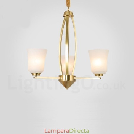 Lámpara colgante grande de latón puro de 3 luces, estilo rústico, retro, vintage, con pantallas de cristal Lámpara colgante grande de latón puro de 3 luces, estilo rústico, retro, vintage, con pantallas de cristal