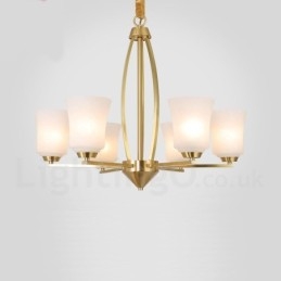 Lámpara colgante grande de latón puro de 6 luces, estilo rústico, retro, vintage, con pantallas de cristal