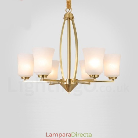 Lámpara colgante grande de latón puro de 6 luces, estilo rústico, retro, vintage, con pantallas de cristal Lámpara colgante grande de latón puro de 6 luces, estilo rústico, retro, vintage, con pantallas de cristal