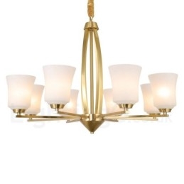 Lámpara colgante grande de latón puro de 8 luces, estilo rústico, retro, vintage, con pantallas de cristal