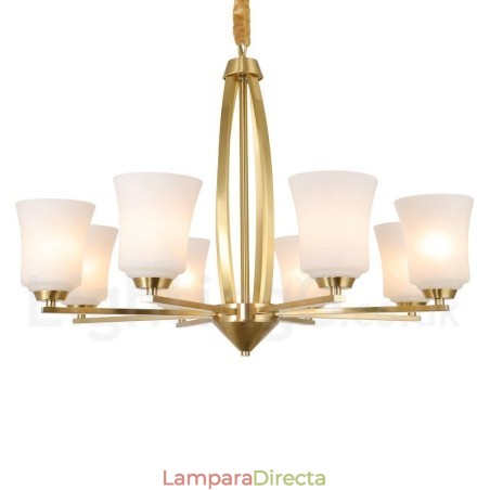 Lámpara colgante grande de latón puro de 8 luces, estilo rústico, retro, vintage, con pantallas de cristal Lámpara colgante grande de latón puro de 8 luces, estilo rústico, retro, vintage, con pantallas de cristal