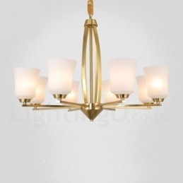 Lámpara colgante grande de latón puro de 8 luces, estilo rústico, retro, vintage, con pantallas de cristal