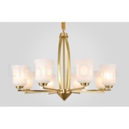 Lámpara colgante grande de latón puro de 8 luces, estilo rústico, retro, vintage, con pantallas de cristal