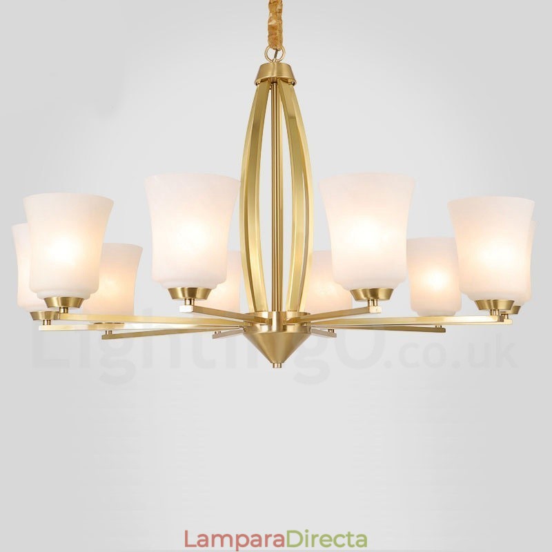 Lámpara colgante retro vintage de latón con pantallas de cristal