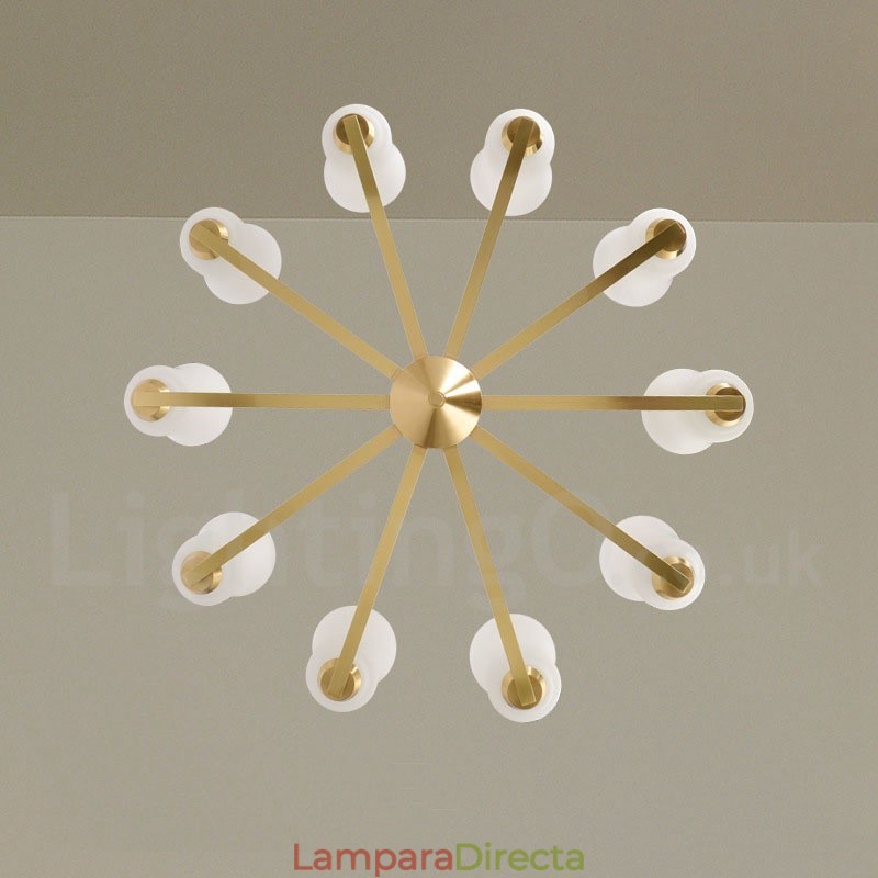 Lámpara colgante retro vintage de latón con pantallas de cristal