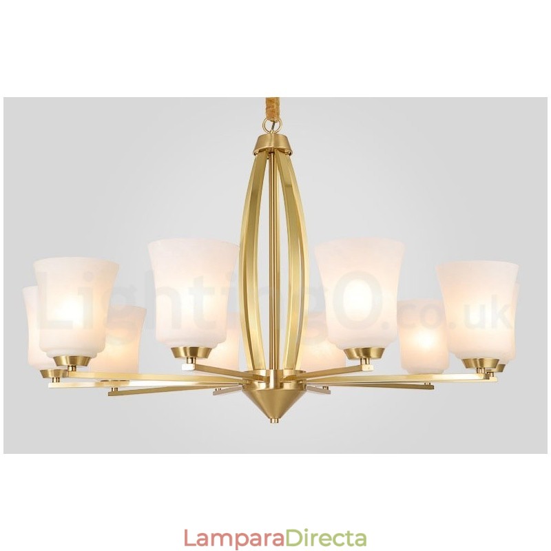 Lámpara colgante retro vintage de latón con pantallas de cristal