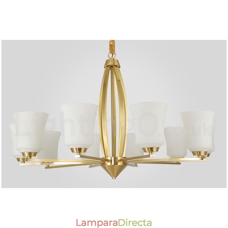Lámpara colgante retro vintage de latón con pantallas de cristal