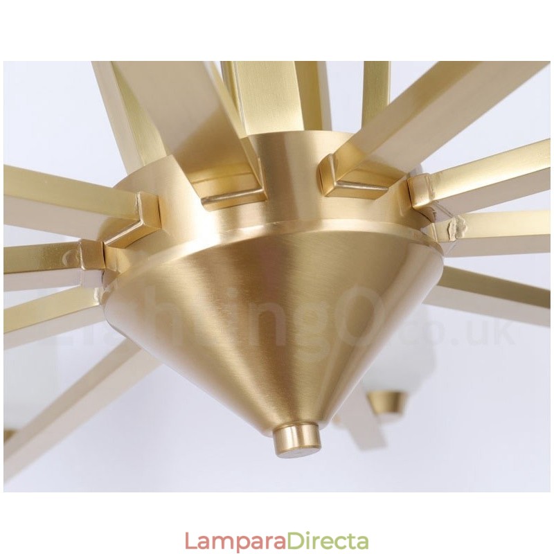 Lámpara colgante retro vintage de latón con pantallas de cristal