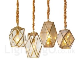 Lámpara colgante rústica de estilo nórdico de latón puro con pantalla de cristal