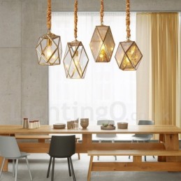 Lámpara colgante rústica de estilo nórdico de latón puro con pantalla de cristal