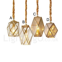 Lámpara colgante rústica de estilo nórdico de latón puro con pantalla de cristal