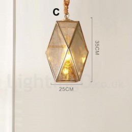 Lámpara colgante rústica de estilo nórdico de latón puro con pantalla de cristal