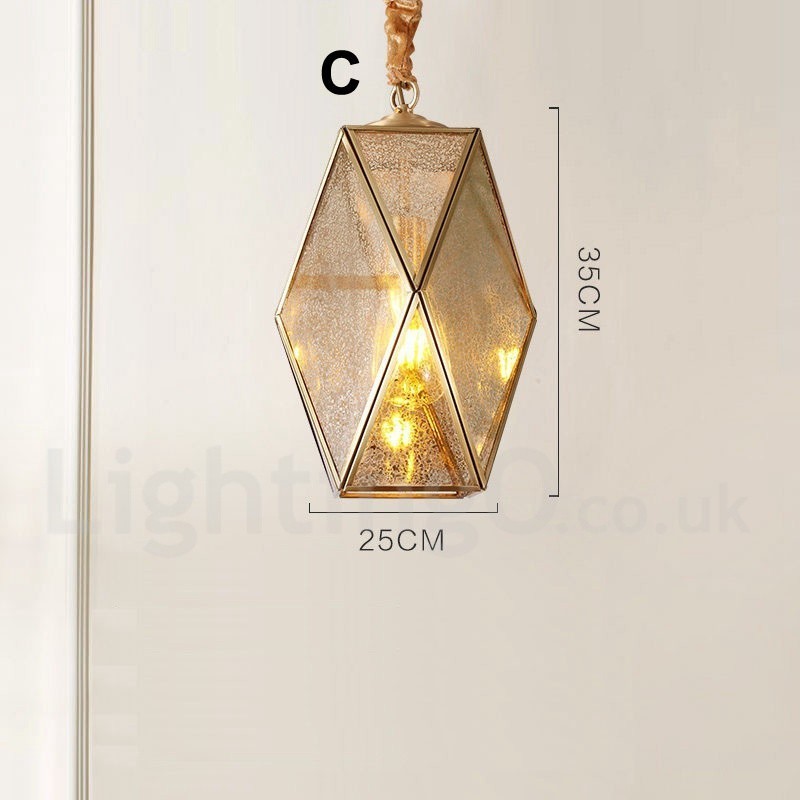 Lámpara colgante rústica de estilo nórdico de latón puro con pantalla de cristal