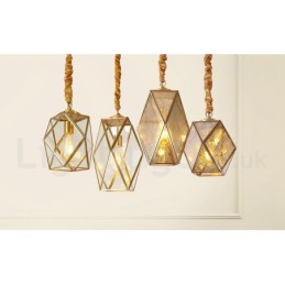 Lámpara colgante rústica de estilo nórdico de latón puro con pantalla de cristal