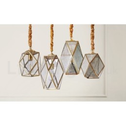 Lámpara colgante rústica de estilo nórdico de latón puro con pantalla de cristal