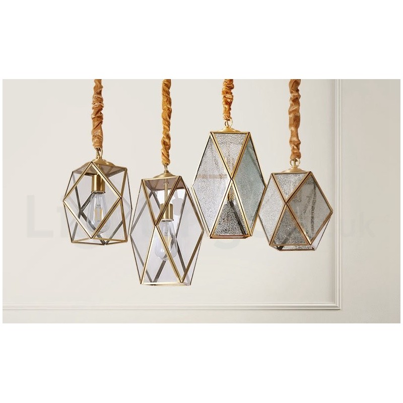 Lámpara colgante rústica de estilo nórdico de latón puro con pantalla de cristal