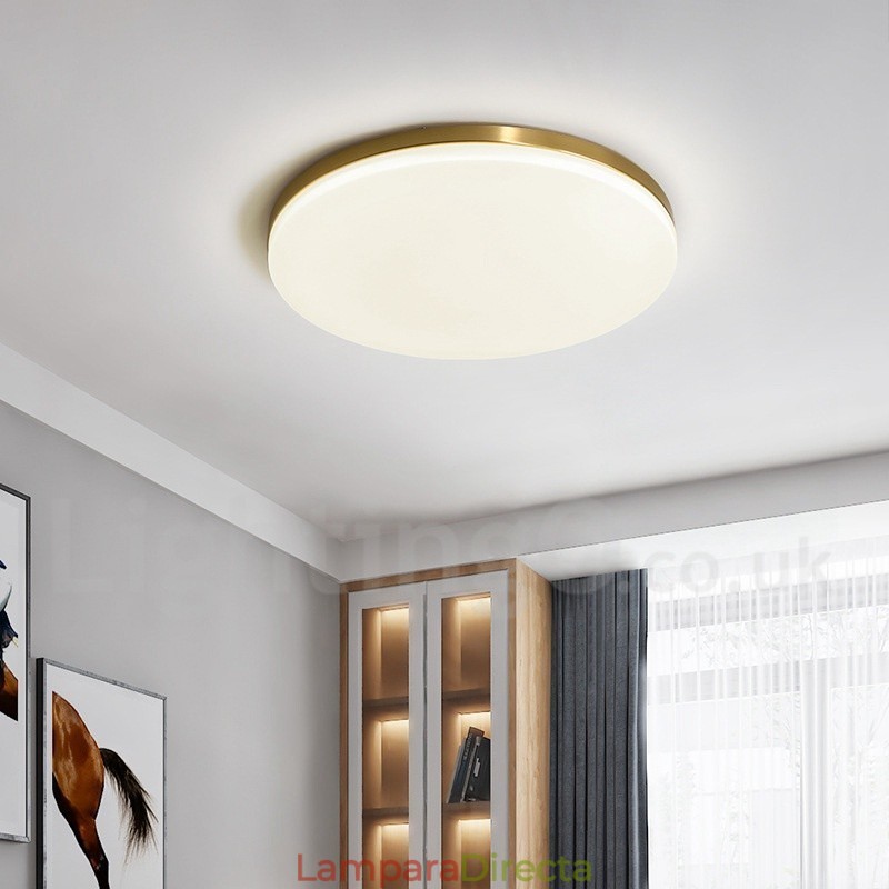 Lámpara de techo empotrada de estilo nórdico moderno, contemporáneo, ultrafina y redonda, regulable, de latón, con pantalla acrílica. También se puede usar como luz de pared.
