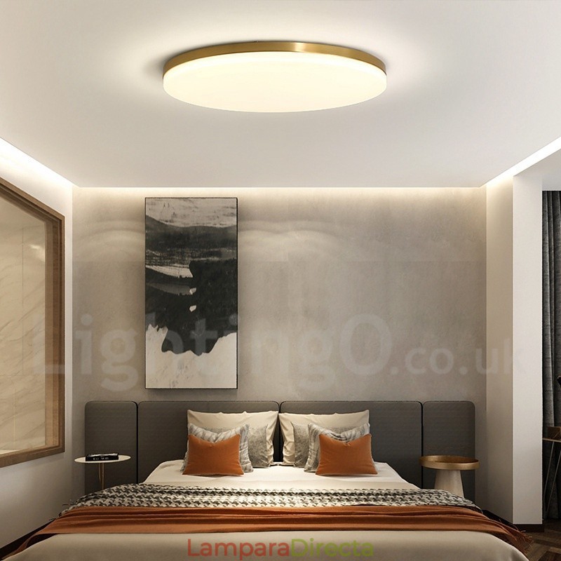 Lámpara de techo empotrada de estilo nórdico moderno, contemporáneo, ultrafina y redonda, regulable, de latón, con pantalla acrílica. También se puede usar como luz de pared.