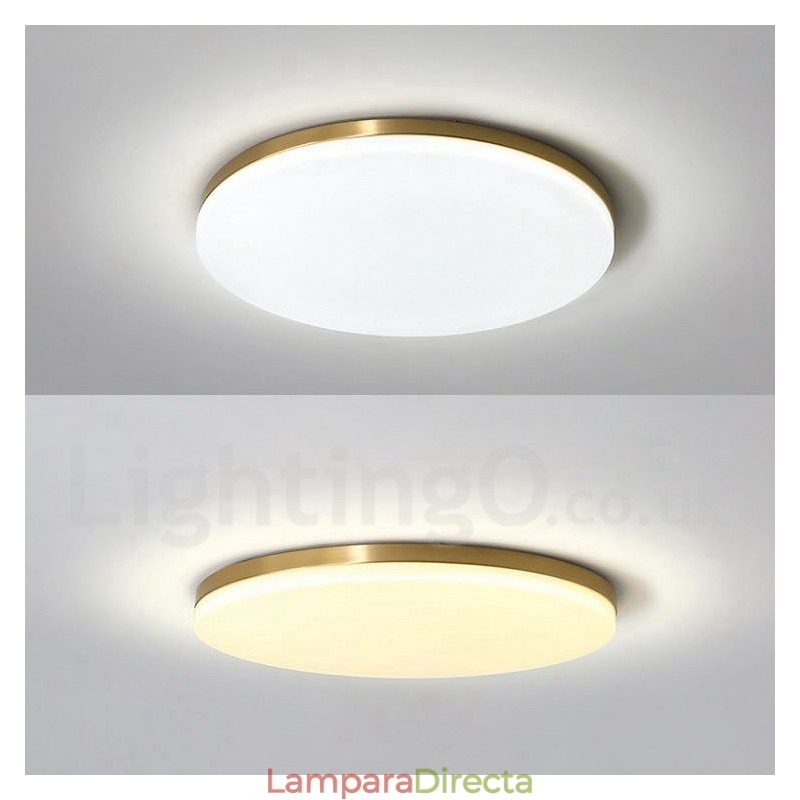 Lámpara de techo empotrada de estilo nórdico moderno, contemporáneo, ultrafina y redonda, regulable, de latón, con pantalla acrílica. También se puede usar como luz de pared.