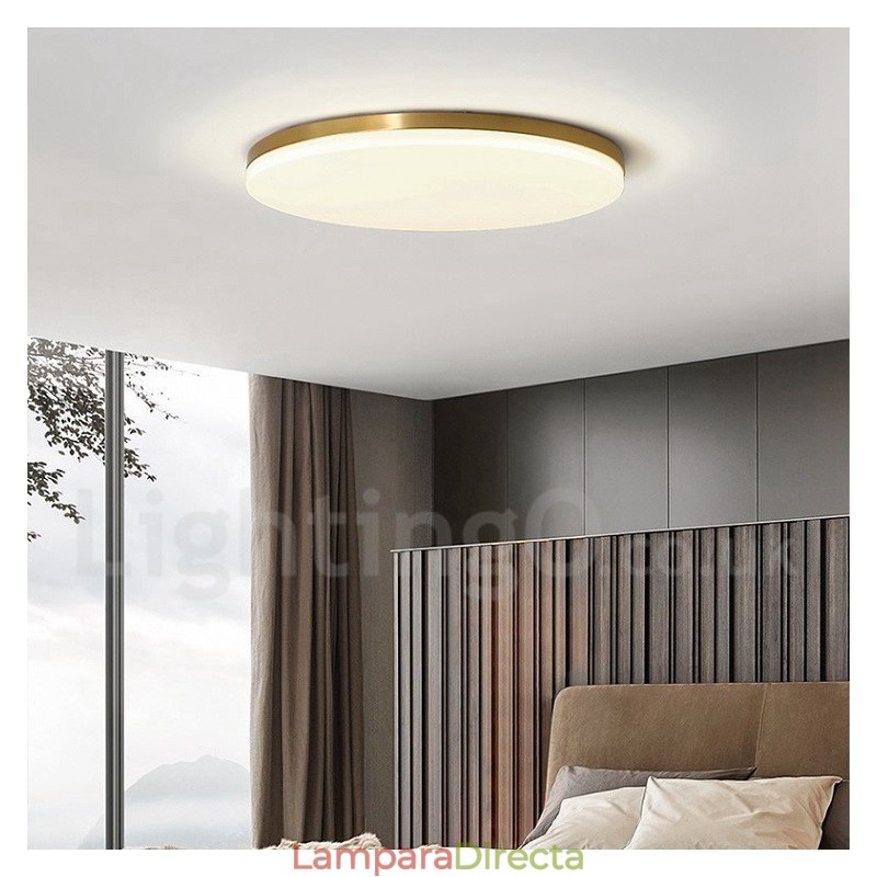 Lámpara de techo empotrada de estilo nórdico moderno, contemporáneo, ultrafina y redonda, regulable, de latón, con pantalla acrílica. También se puede usar como luz de pared.