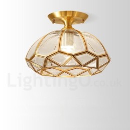 Lámpara de techo empotrada de estilo nórdico rústico de latón puro con pantalla de cristal