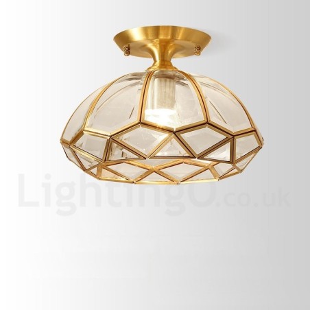 Lámpara de techo empotrada de estilo nórdico rústico de latón puro con pantalla de cristal Lámpara de techo empotrada de estilo nórdico rústico de latón puro con pantalla de cristal