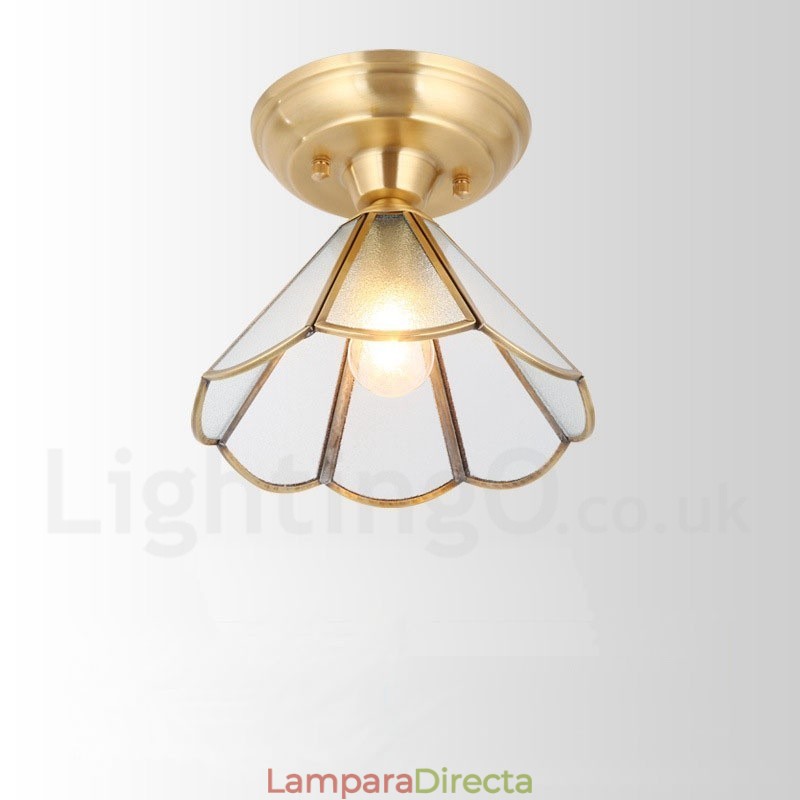 Lámpara de techo empotrada de estilo nórdico rústico de latón puro con pantalla de cristal