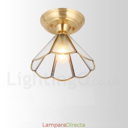 Lámpara de techo empotrada de estilo nórdico rústico de latón puro con pantalla de cristal Lámpara de techo empotrada de estilo nórdico rústico de latón puro con pantalla de cristal