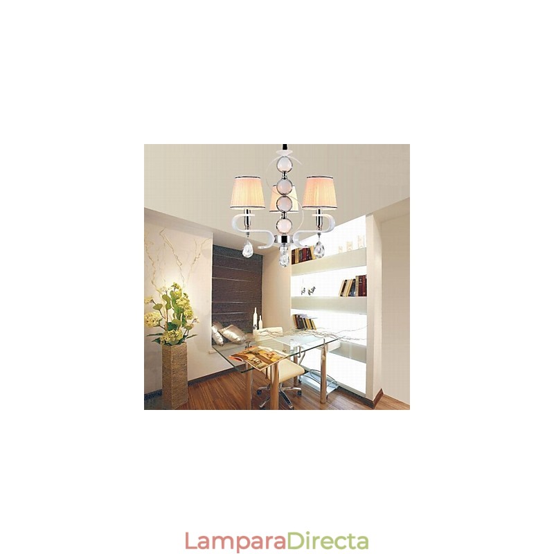 Lámpara de araña de tela de 3 luces de alta calidad con anillo de plata y jade blanco