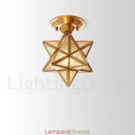 Lámpara de techo empotrada de estilo nórdico rústico de latón puro con pantalla de cristal Lámpara de techo empotrada de estilo nórdico rústico de latón puro con pantalla de cristal