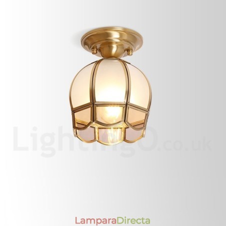 Lámpara de techo empotrada de estilo nórdico rústico de latón puro con pantalla de cristal Lámpara de techo empotrada de estilo nórdico rústico de latón puro con pantalla de cristal