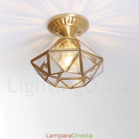 Lámpara de techo empotrada de estilo nórdico rústico de latón puro con pantalla de cristal Lámpara de techo empotrada de estilo nórdico rústico de latón puro con pantalla de cristal