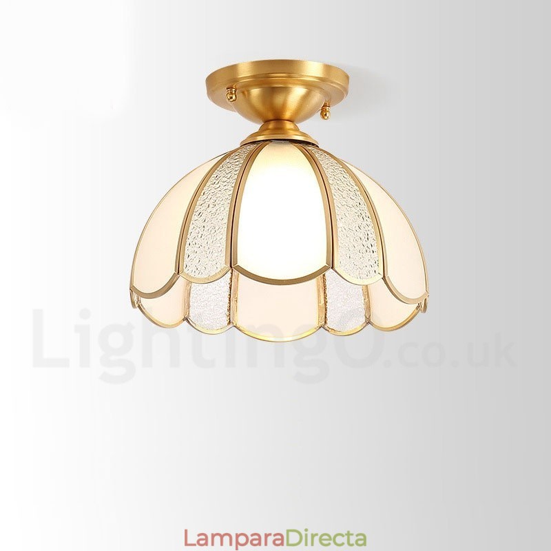 Lámpara de techo empotrada de estilo nórdico rústico de latón puro con pantalla de cristal