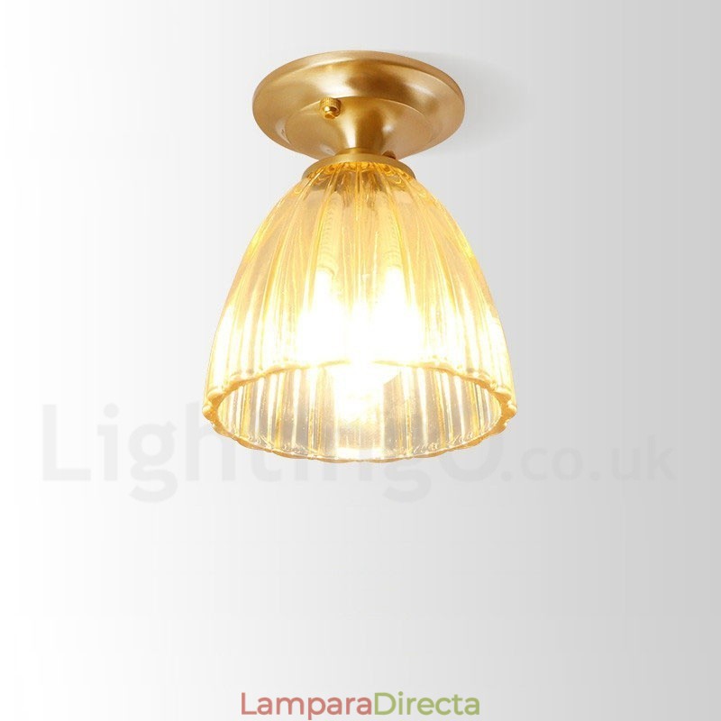 Lámpara de techo empotrada de estilo nórdico rústico de latón puro con pantalla de cristal