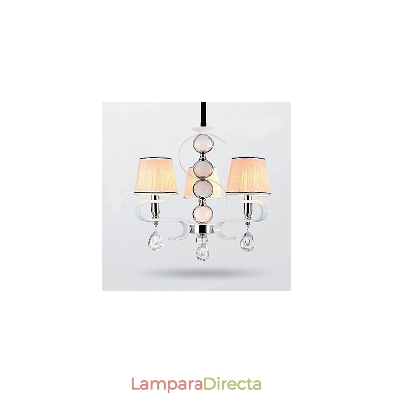 Lámpara de araña de tela de 3 luces de alta calidad con anillo de plata y jade blanco
