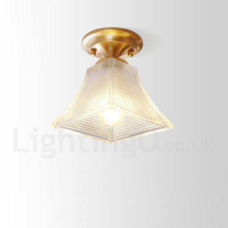 Lámpara de techo empotrada de estilo nórdico rústico de latón puro con pantalla de cristal Lámpara de techo empotrada de estilo nórdico rústico de latón puro con pantalla de cristal