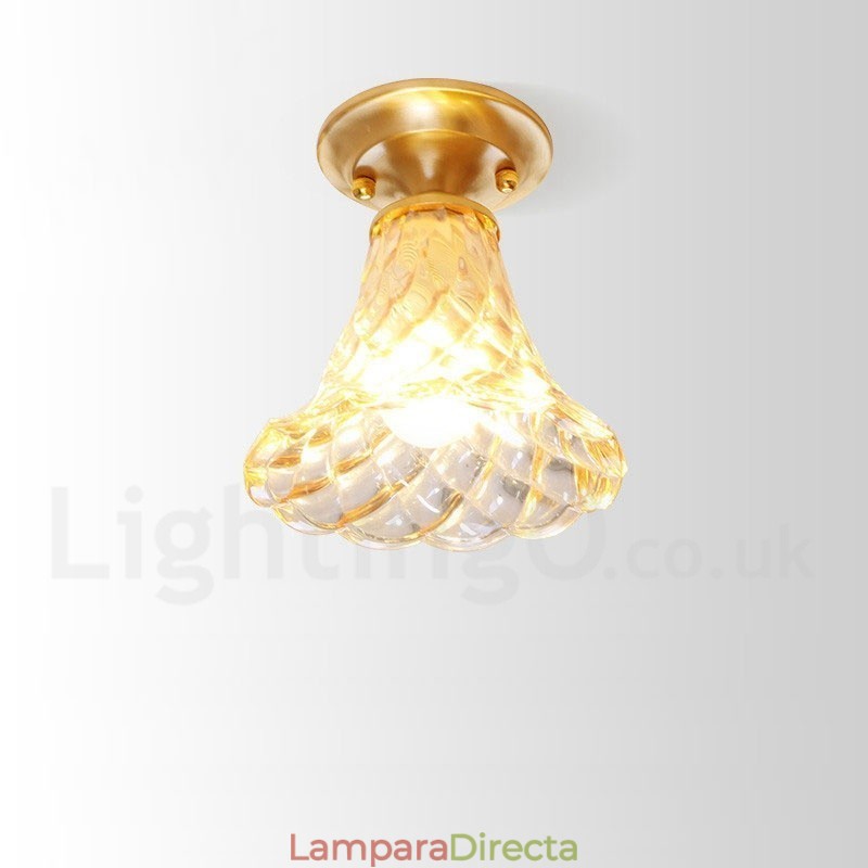 Lámpara de techo empotrada de estilo nórdico rústico de latón puro con pantalla de cristal