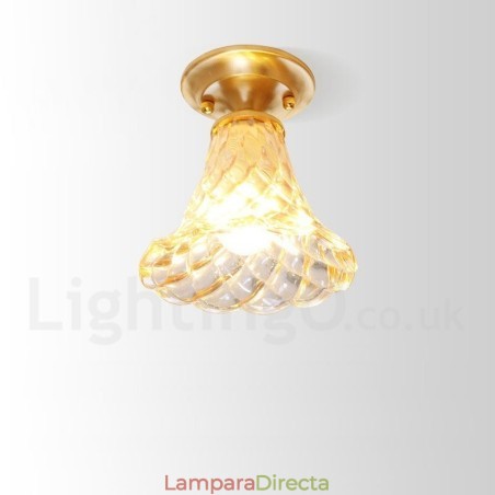 Lámpara de techo empotrada de estilo nórdico rústico de latón puro con pantalla de cristal Lámpara de techo empotrada de estilo nórdico rústico de latón puro con pantalla de cristal