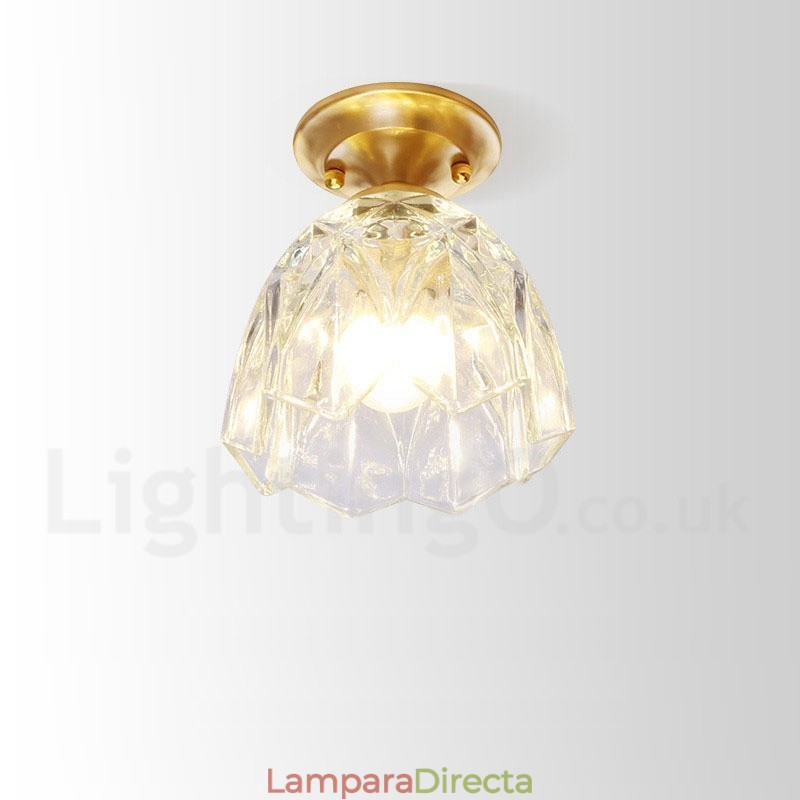 Lámpara de techo empotrada de estilo nórdico rústico de latón puro con pantalla de cristal